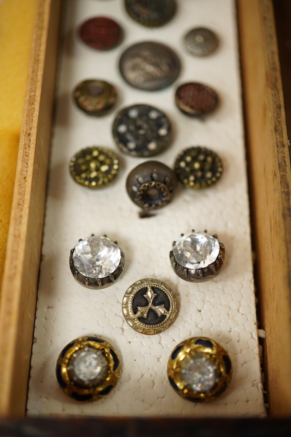 Ninety one assorted late 19th/early 20th century small buttons and studs, largest 16mm;, Condition - small paste studs teasing tarnished